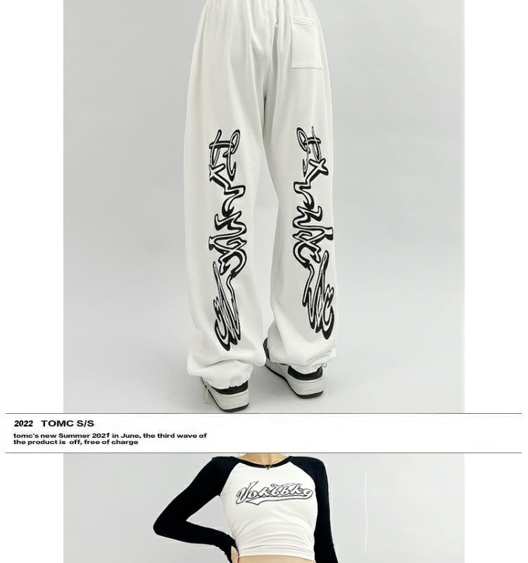 American New Special-Interest Design Versatile Jazz Sports Pants Female Loose Hip Hop Street Straight Ankle Tied Casual Sweatpants