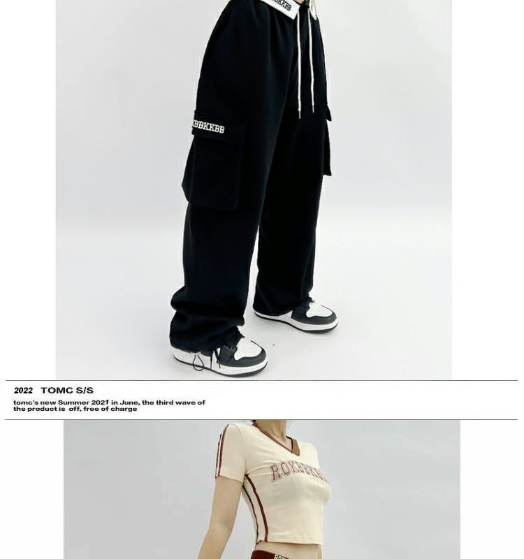 ROKBBK-K/Rokbbk-K New Embroidered Waist Pants Jazz Hip Hop Sports Pants Female Loose American High Street