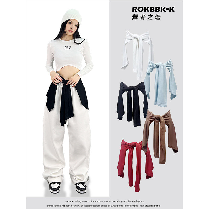 ROKBBK-K/Rokbbk-K Street Dance Fashion Brand Jazz DancehiphopShort Cardigan Two-Way Women's Hip Hop Lace-up Waist Outer Wear