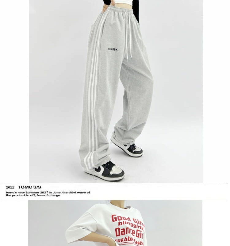 ROKBBK-K/Rokbbk-K Hip Hop Fashion Brand Three-Stripe Track Pants Jazz Dance Hip-Hop Pants Women's Trendy Straight Thin Women