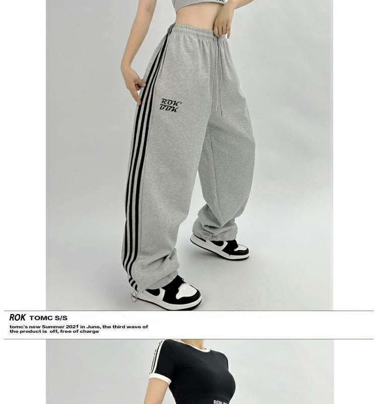 ROKBBK-K/Rokbbk-K Street DancehiphopThree-Stripe Track Pants Women's Slimming High Waist Trousers Niche Street Fashion