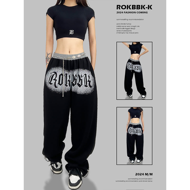 ROKBBK-K/Rokbbk-K Hip Hop Fashion Brand Letter Printing Screw Type Dancing Trousers Female JazzhiphopSuit Tide