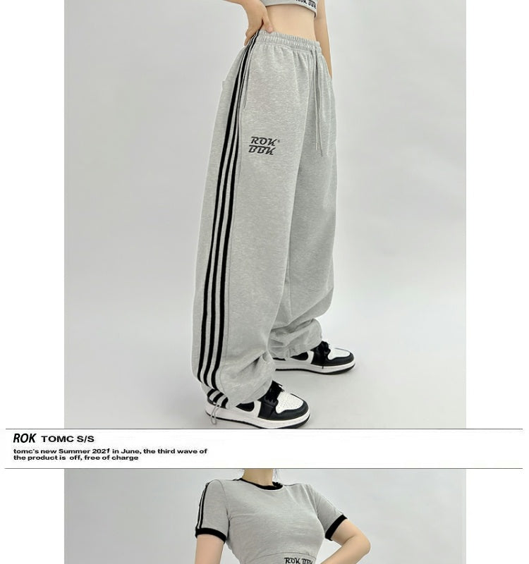 ROKBBK-K/Rokbbk-K Street DancehiphopThree-Stripe Track Pants Women's Slimming High Waist Trousers Niche Street Fashion