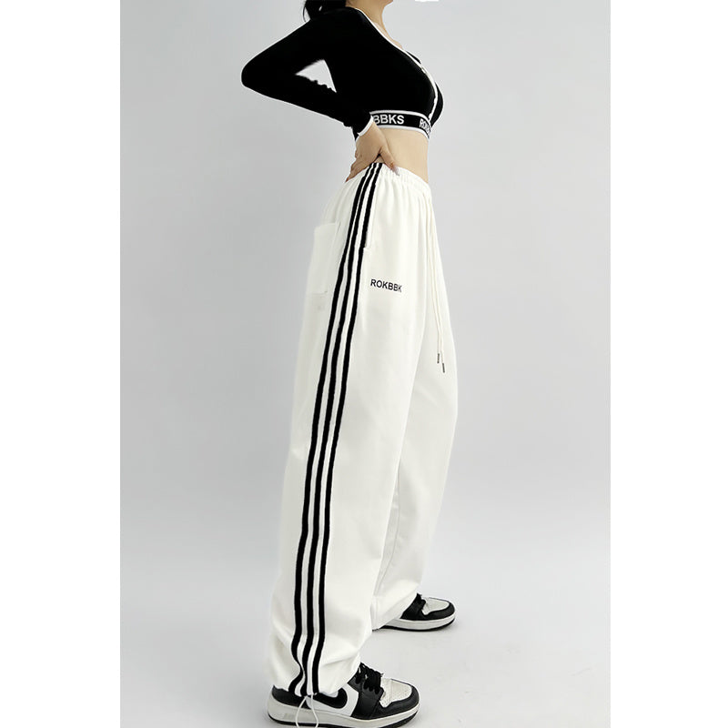 ROKBBK-K/Rokbbk-K Hip Hop Fashion Brand Three-Stripe Track Pants Jazz Dance Hip-Hop Pants Women's Trendy Straight Thin Women