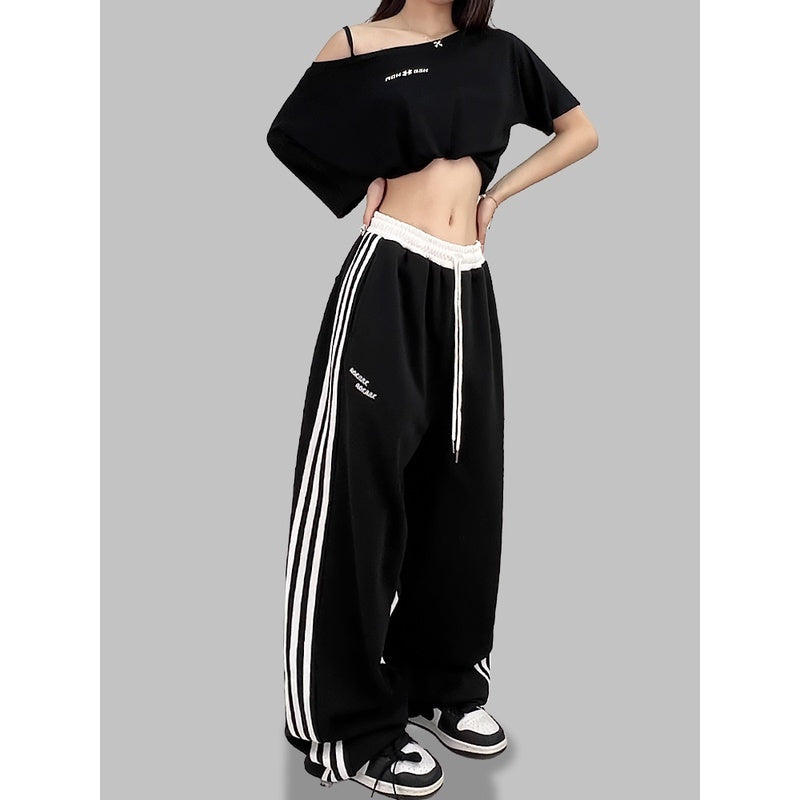 ROKBBK-K/Rokbbk-K Street Dance Fashion Brand Stitching Waist SportshiphopWomen's Three-Bar Trousers Jazz Suit