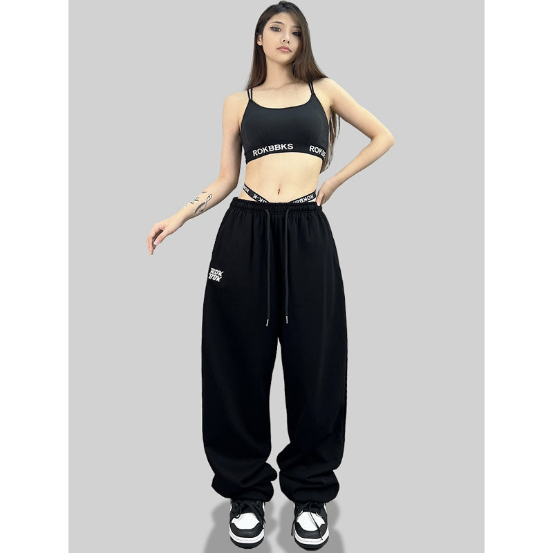 ROKBBK-K/Rokbbk-K Hip Hop Fashion Brand Loose Track Pants Embroidered Hip Hop Trousers Jazz DancejazzWomen's Pants