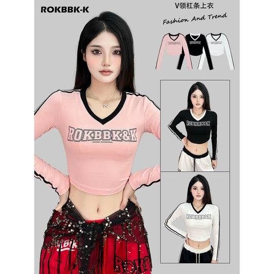 ROKBBK-K/Rokbbk-K Street Dance Fashion Brand JazzjazzSportsVCollar Top Female DancinghiphopFashion Clothing