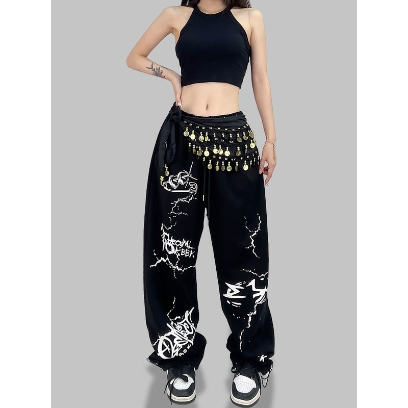 ROKBBK-K/Rokbbk-K Street Dance Fashion Brand Cupid Printed Jazz Trousers Women's SportsjazzWaist Wear Suit Tide