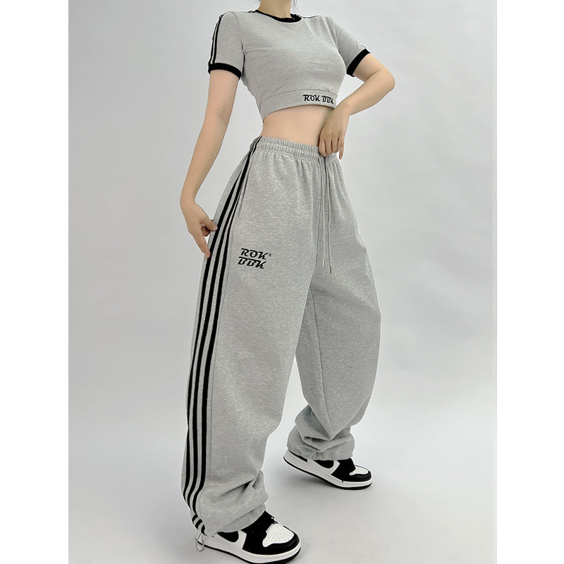 ROKBBK-K/Rokbbk-K Street DancehiphopThree-Stripe Track Pants Women's Slimming High Waist Trousers Niche Street Fashion