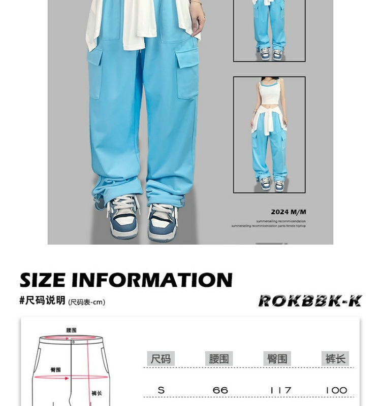 ROKBBK-K/Rokbbk-K Street Dance Fashion Brand Sky Blue Pocket Jazz DancingjazzTrousers Women's Sports Hip Hop Costume