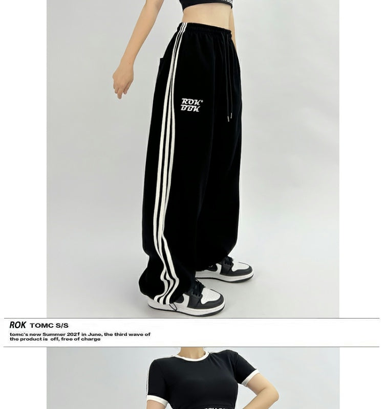 ROKBBK-K/Rokbbk-K Street DancehiphopThree-Stripe Track Pants Women's Slimming High Waist Trousers Niche Street Fashion