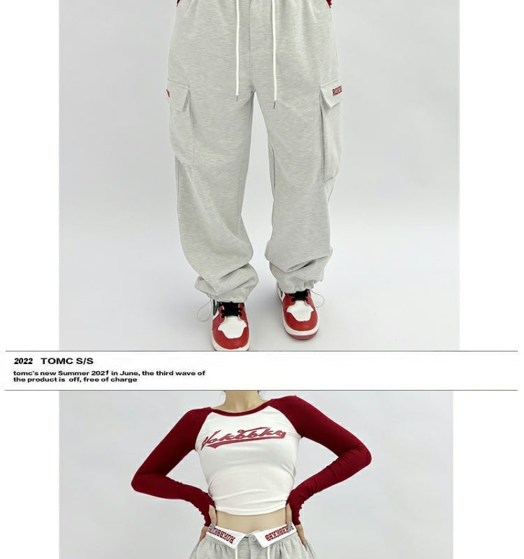 ROKBBK-K/Rokbbk-K New Embroidered Waist Pants Jazz Hip Hop Sports Pants Female Loose American High Street