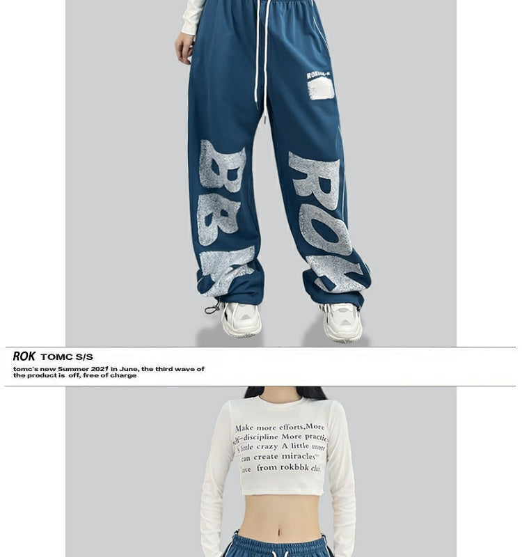 ROKBBK-K/Rokbbk-K Hip Hop Fashion Brand Loose Hip Hop American Jazz Dance Trousers Women's CasualjazzSports Pants