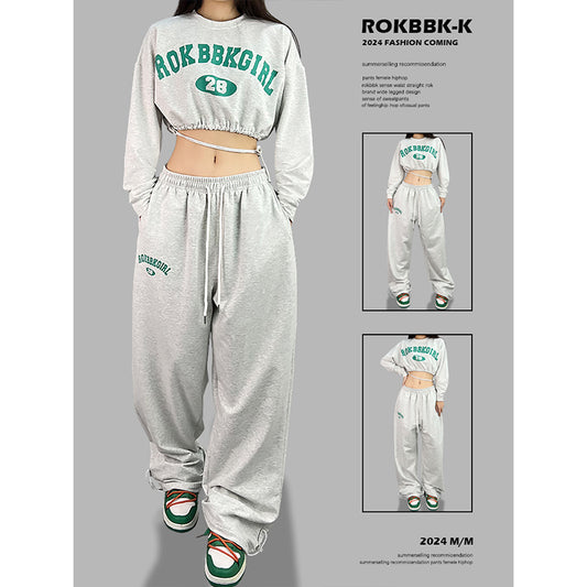 ROKBBK-K/Rokbbk-K Street Dance Fashion Brand JazzhiphopLetter Printed Trousers Women's Dancing Sports Suit Tide