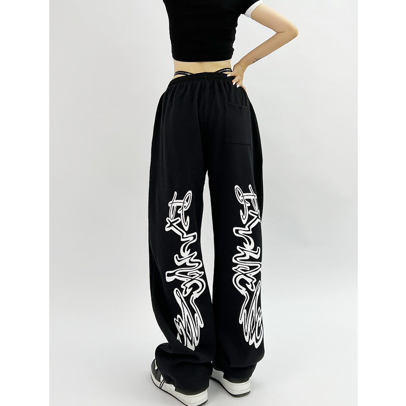 American New Special-Interest Design Versatile Jazz Sports Pants Female Loose Hip Hop Street Straight Ankle Tied Casual Sweatpants