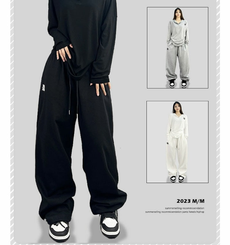 Jazz Rap Sports Pants Female Embroidery Loose Straight DancinghiphopCasual Trousers