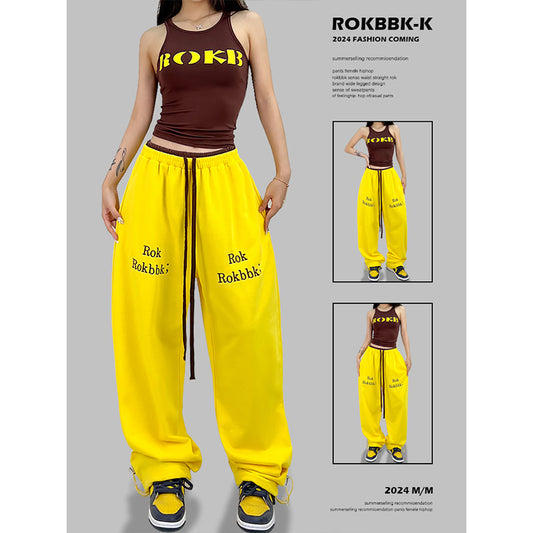 ROKBBK-K/Rokbbk-K Street Dance Fashion Brand JazzhiphopWomen's Double Waist Printed TrousersjazzSports Suit