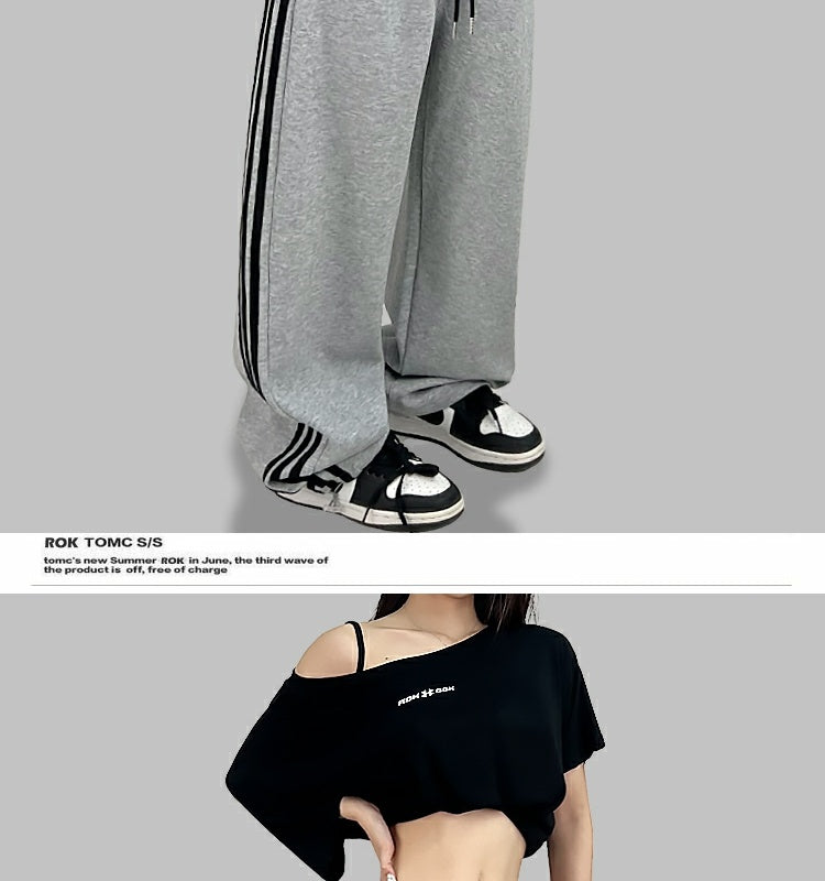 ROKBBK-K/Rokbbk-K Street Dance Fashion Brand Stitching Waist SportshiphopWomen's Three-Bar Trousers Jazz Suit