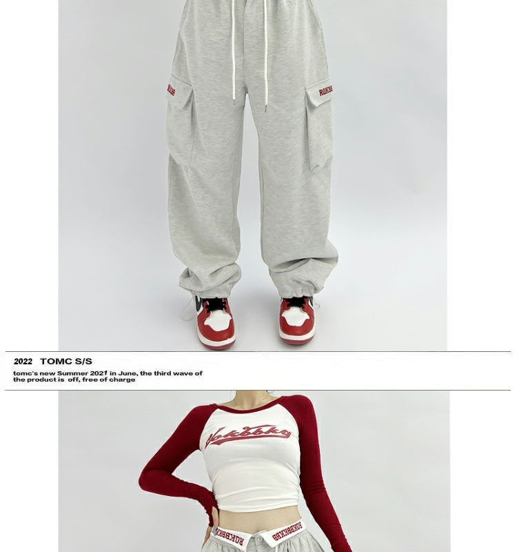 ROKBBK-K/Rokbbk-K New Embroidered Waist Pants Jazz Hip Hop Sports Pants Female Loose American High Street