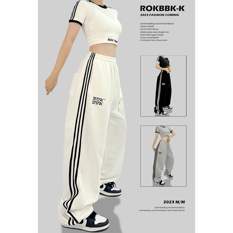 ROKBBK-K/Rokbbk-K Street DancehiphopThree-Stripe Track Pants Women's Slimming High Waist Trousers Niche Street Fashion