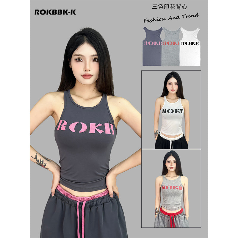 ROKBBK-K/Rokbbk-K Street Dance Fashion Brand Letter Printing DancingjazzVest for WomenhiphopJazz Top Fashion