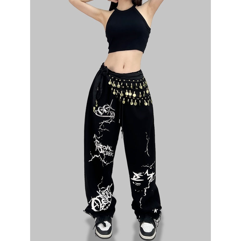 ROKBBK-K/Rokbbk-K Street Dance Fashion Brand Cupid Printed Jazz Trousers Women's SportsjazzWaist Wear Suit Tide