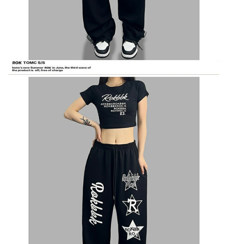 ROKBBK-K/Rokbbk-K Hip Hop Fashion Brand Personalized Printed Jazz Dancing Sweatpants for WomenhiphopSports Pants National Fashion