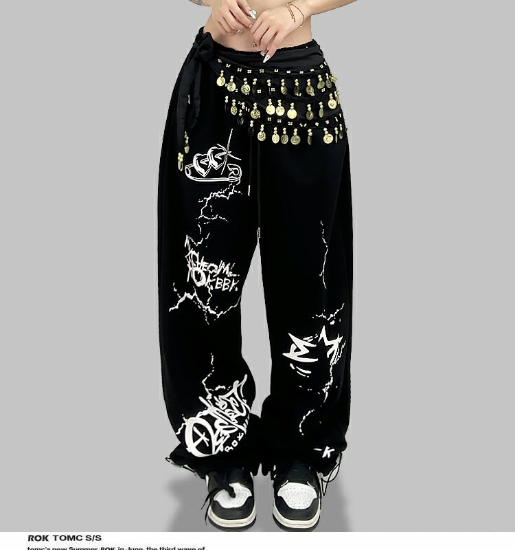 ROKBBK-K/Rokbbk-K Street Dance Fashion Brand Cupid Printed Jazz Trousers Women's SportsjazzWaist Wear Suit Tide