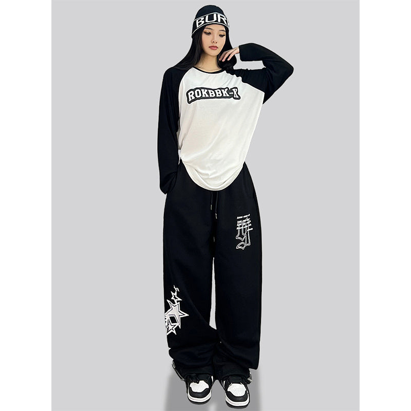 ROKBBK-K/Rokbbk-K Street Dance Fashion Brand Jazz DancehiphopHip Hop Wide Leg Pants Women LoosejazzSports Tide