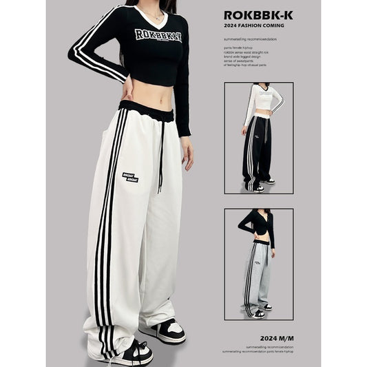 ROKBBK-K/Rokbbk-K Street Dance Fashion Brand Stitching Waist Three Bars SportshiphopWomen's Trousers Jazz Suit