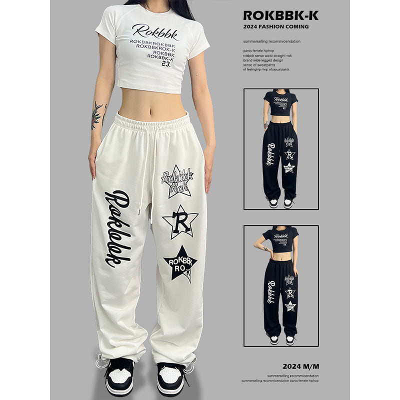 ROKBBK-K/Rokbbk-K Hip Hop Fashion Brand Personalized Printed Jazz Dancing Sweatpants for WomenhiphopSports Pants National Fashion