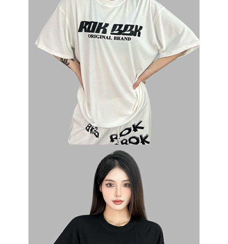 ROKBBK-K/Rokbbk-K Street Dance Fashion Brand Loose Letter Printing Dancing SportsTJazz Shirt Lazy Blouse