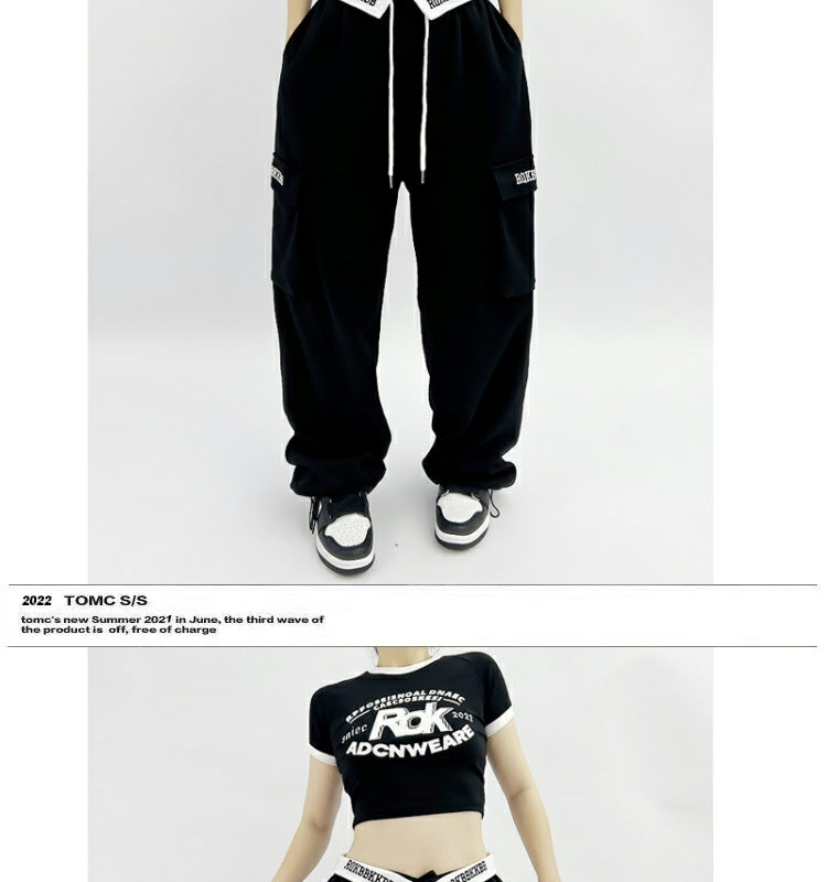 ROKBBK-K/Rokbbk-K New Embroidered Waist Pants Jazz Hip Hop Sports Pants Female Loose American High Street