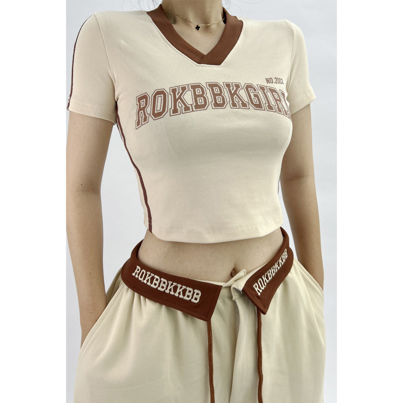 ROKBBK-K/Rokbbk-K New Embroidered Waist Pants Jazz Hip Hop Sports Pants Female Loose American High Street