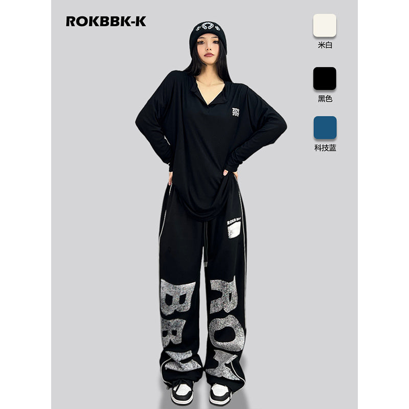 ROKBBK-K/Rokbbk-K Hip Hop Fashion Brand Loose Hip Hop American Jazz Dance Trousers Women's CasualjazzSports Pants