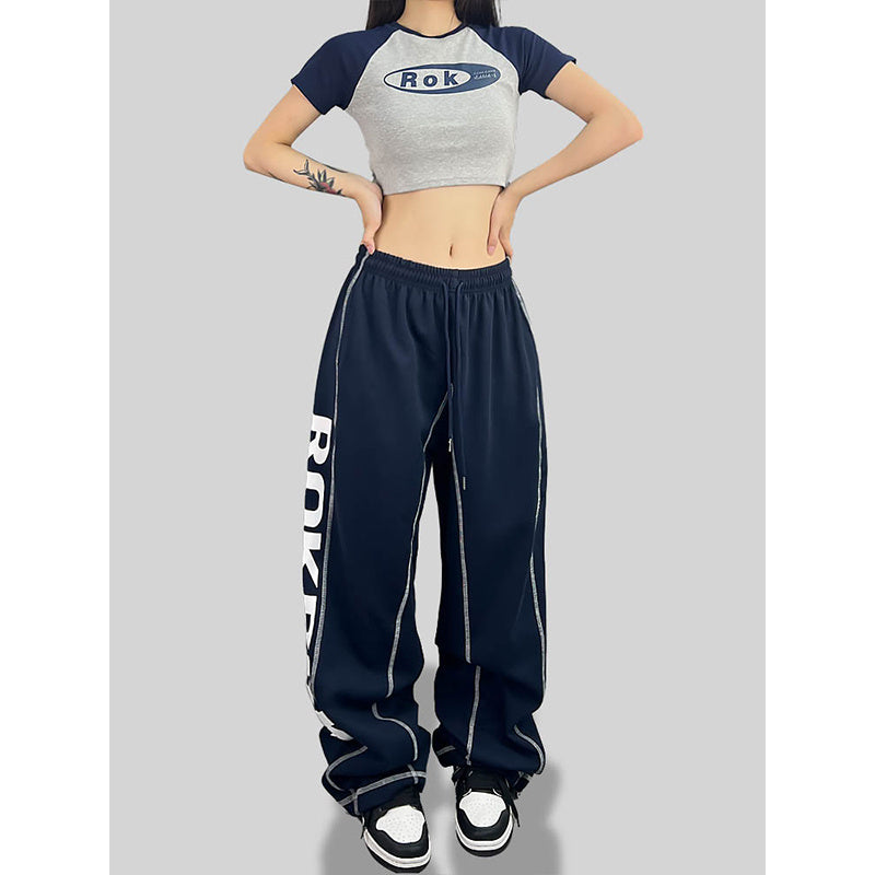 ROKBBK-K/Rokbbk-K Hip Hop Fashion Brand Side Printing Hip Hop Sports Suit WomenhiphopJazz Dancing Pants