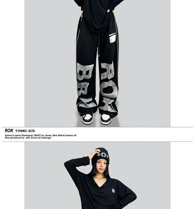 ROKBBK-K/Rokbbk-K Hip Hop Fashion Brand Loose Hip Hop American Jazz Dance Trousers Women's CasualjazzSports Pants