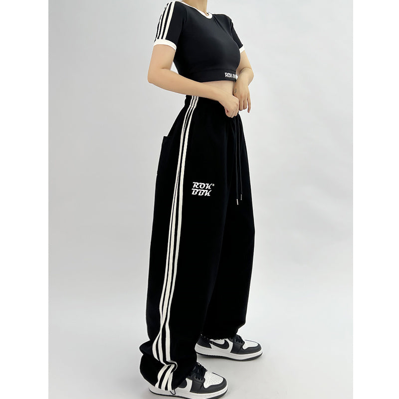 ROKBBK-K/Rokbbk-K Street DancehiphopThree-Stripe Track Pants Women's Slimming High Waist Trousers Niche Street Fashion