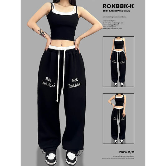 ROKBBK-K/Rokbbk-K Street Dance Fashion Brand Jazz DancejazzDouble Waist Printed TrousershiphopWomen's Sports Suit