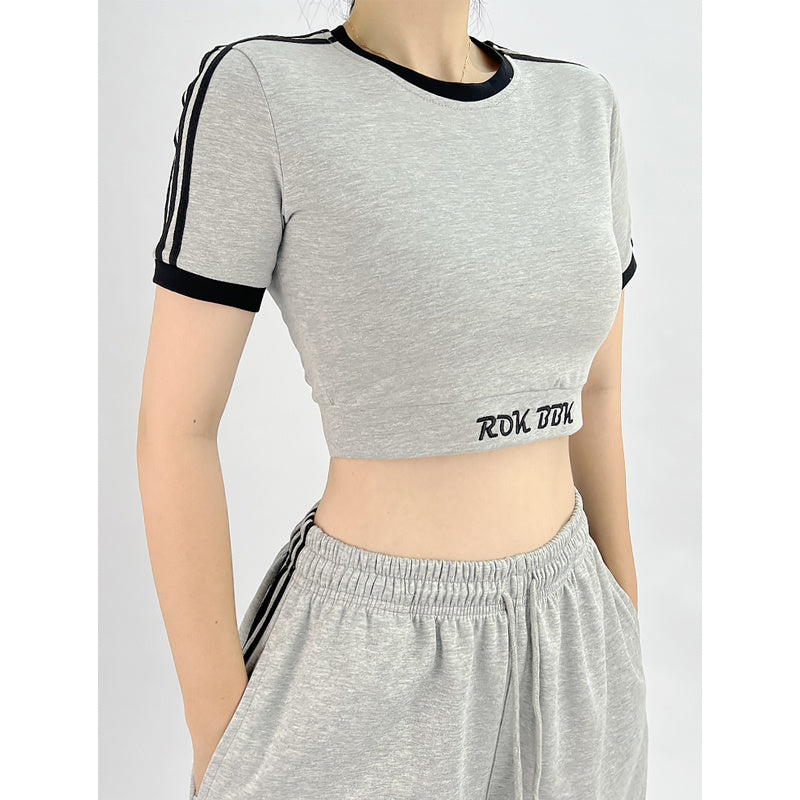 ROKBBK-K/Rokbbk-K Gray Trousers Street DancehiphopThree-Stripe Track Pants Women's Slimming and Straight Loose Fashion