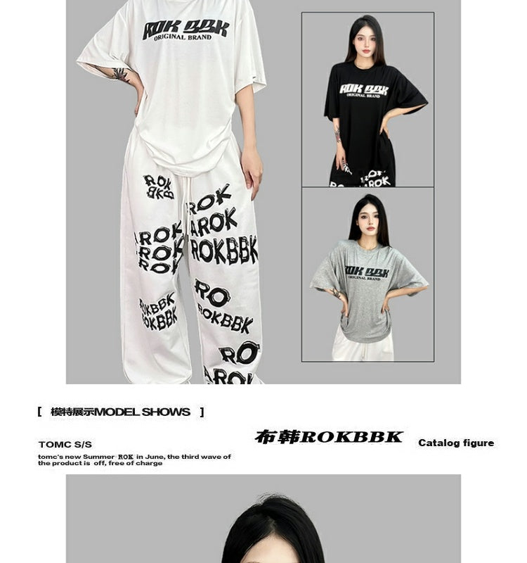 ROKBBK-K/Rokbbk-K Street Dance Fashion Brand Loose Letter Printing Dancing SportsTJazz Shirt Lazy Blouse