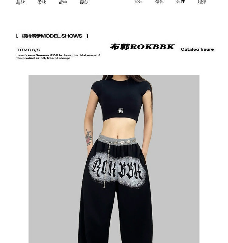 ROKBBK-K/Rokbbk-K Hip Hop Fashion Brand Letter Printing Screw Type Dancing Trousers Female JazzhiphopSuit Tide