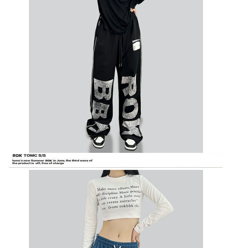 ROKBBK-K/Rokbbk-K Hip Hop Fashion Brand Loose Hip Hop American Jazz Dance Trousers Women's CasualjazzSports Pants