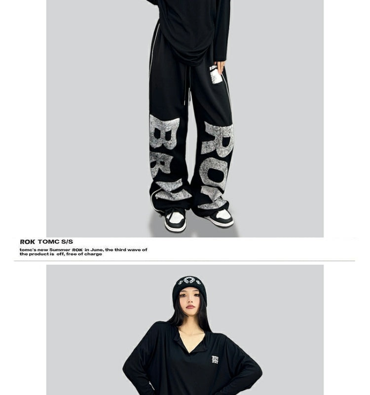 ROKBBK-K/Rokbbk-K Hip Hop Fashion Brand Loose Hip Hop American Jazz Dance Trousers Women's CasualjazzSports Pants