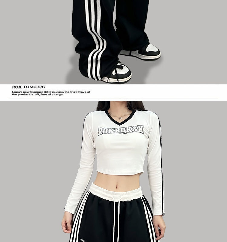 ROKBBK-K/Rokbbk-K Street Dance Fashion Brand Stitching Waist Three Bars SportshiphopWomen's Trousers Jazz Suit