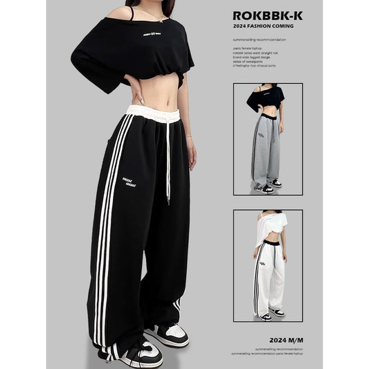 ROKBBK-K/Rokbbk-K Street Dance Fashion Brand Stitching Waist SportshiphopWomen's Three-Bar Trousers Jazz Suit