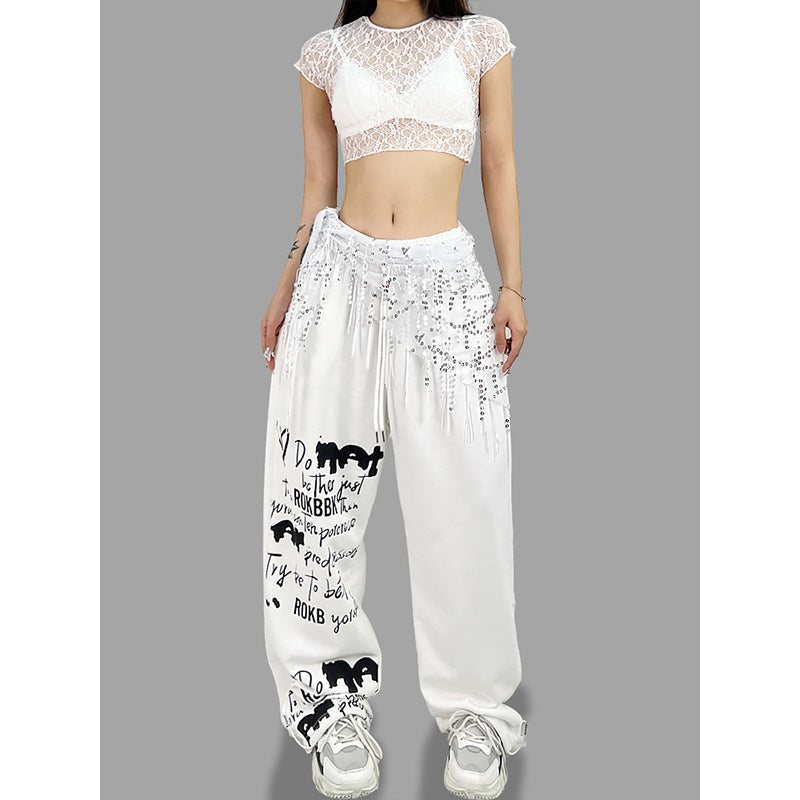 ROKBBK-K/Rokbbk-K Street Dance Fashion Brand Single Leg Printed JazzjazzTrousers Dancing SportshiphopWomen's Pants