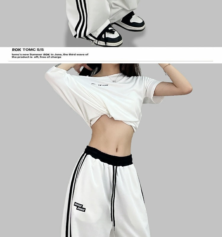 ROKBBK-K/Rokbbk-K Street Dance Fashion Brand Stitching Waist SportshiphopWomen's Three-Bar Trousers Jazz Suit