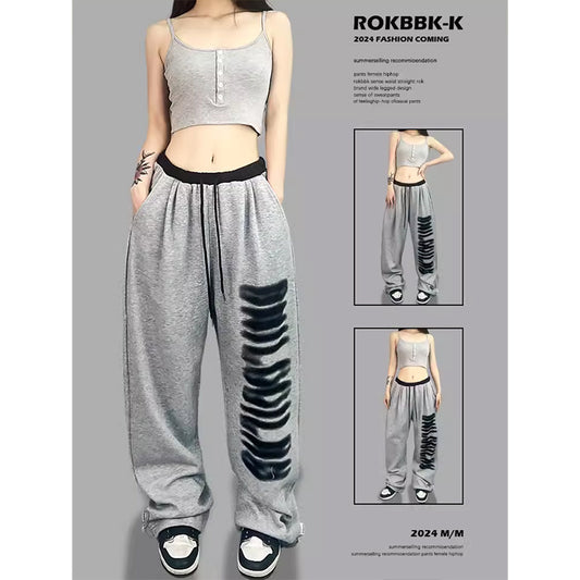 ROKBBK-K/Rokbbk-K Street Dance Fashion Brand JazzhiphopPrinted Gray Trousers Women's Dancing Track Sweatpants Tide