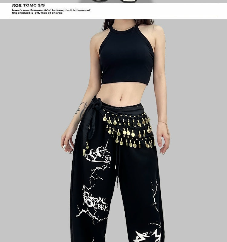 ROKBBK-K/Rokbbk-K Street Dance Fashion Brand Cupid Printed Jazz Trousers Women's SportsjazzWaist Wear Suit Tide